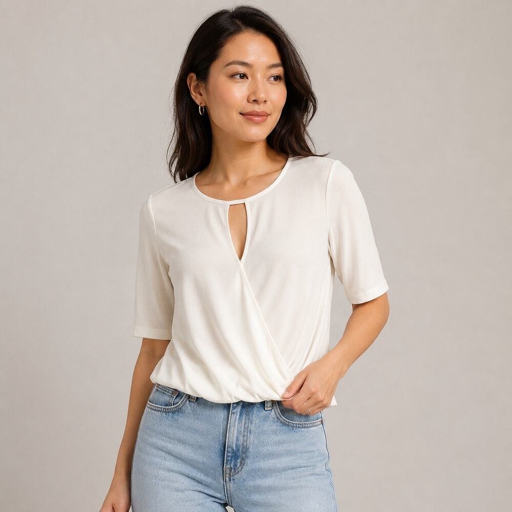 Banana Republic Sandwash Modal Keyhole Wrap Top White Petite M